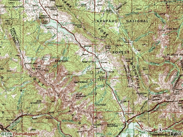 Zip code 80498 topographic map
