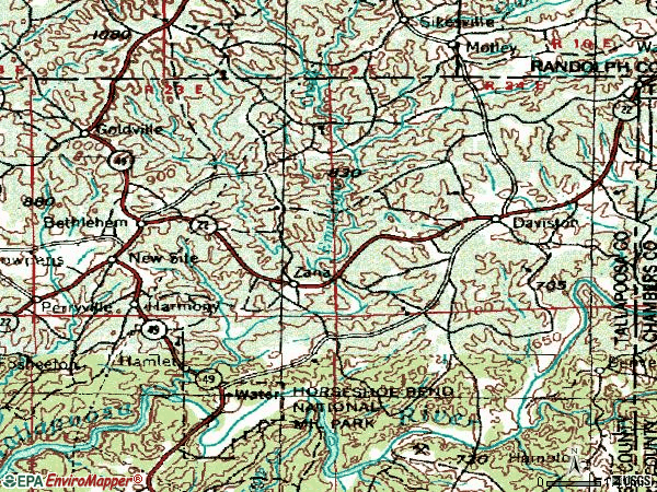 Zip code 36256 topographic map