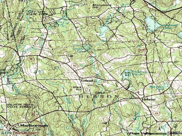 Zip code 06248 topographic map