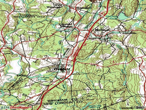Zip code 06374 topographic map