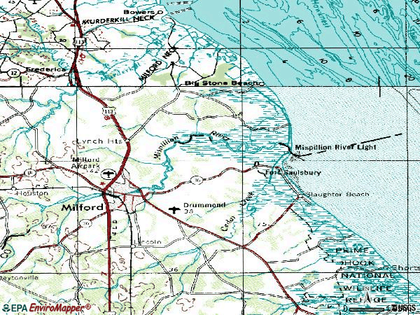 Zip code 19963 topographic map