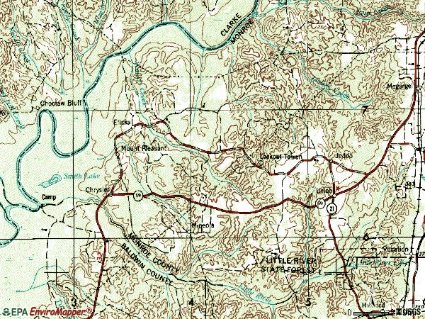 Zip code 36480 topographic map