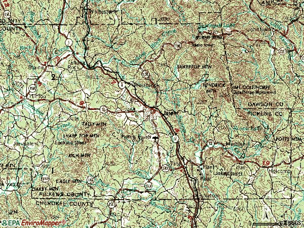 Zip code 30143 topographic map