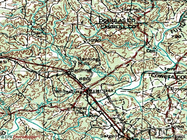 Zip code 30185 topographic map