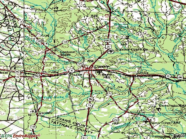 Zip code 30417 topographic map