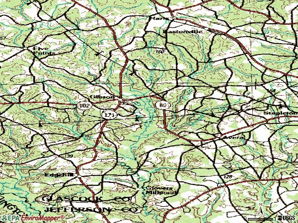 Zip code 30810 topographic map