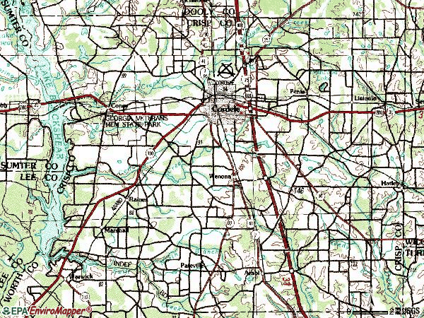Zip code 31015 topographic map