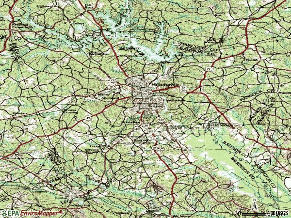 Milledgeville Ga Map. Zip code 31061 topographic map