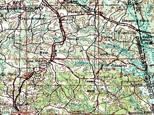 Zip code 36855 topographic map