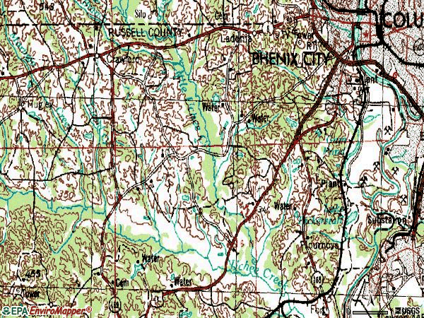 Zip code 36869 topographic map