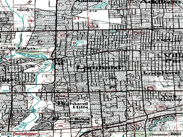 Zip code 60148 topographic map