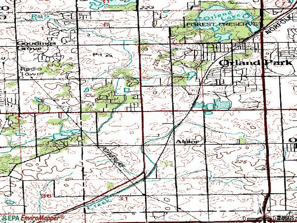 Zip code 60467 topographic map