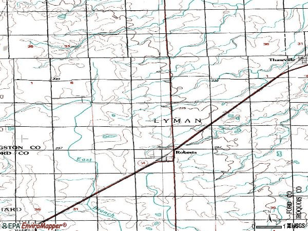 Zip code 60962 topographic map