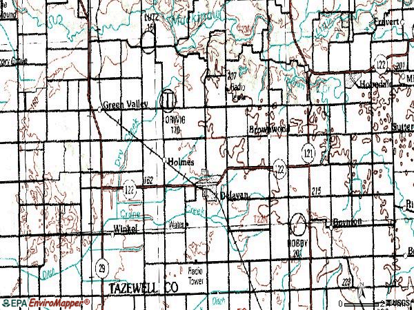 Zip code 61734 topographic map