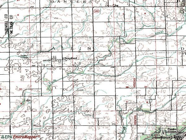Zip code 61774 topographic map