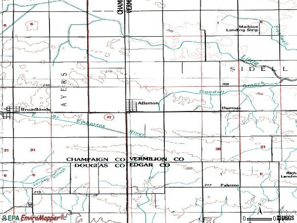 Zip code 61810 topographic map