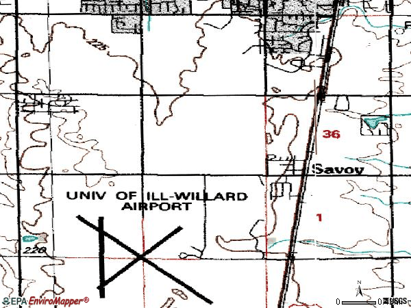 Zip code 61874 topographic map