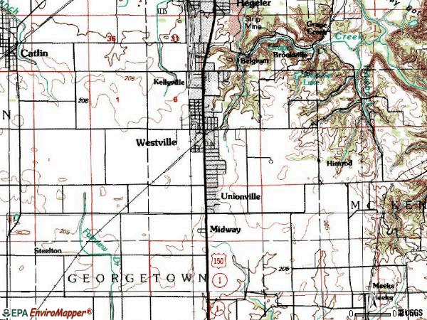Zip code 61883 topographic map