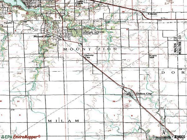 Zip code 61925 topographic map