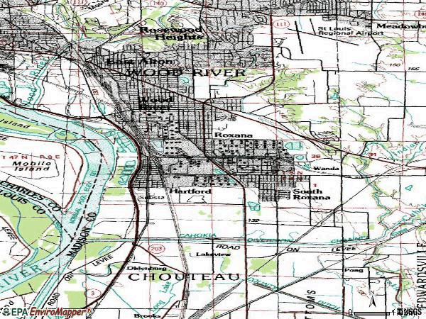 Zip code 62024 topographic map