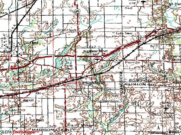 Zip code 62249 topographic map