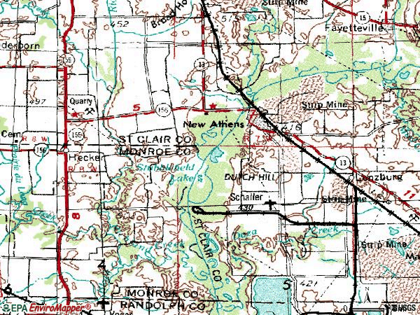 Zip code 62264 topographic map
