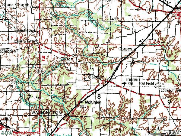 Zip code 62268 topographic map