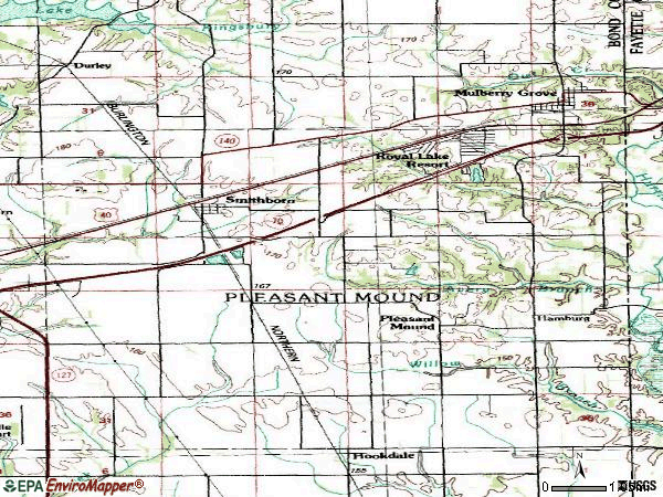 Zip code 62284 topographic map