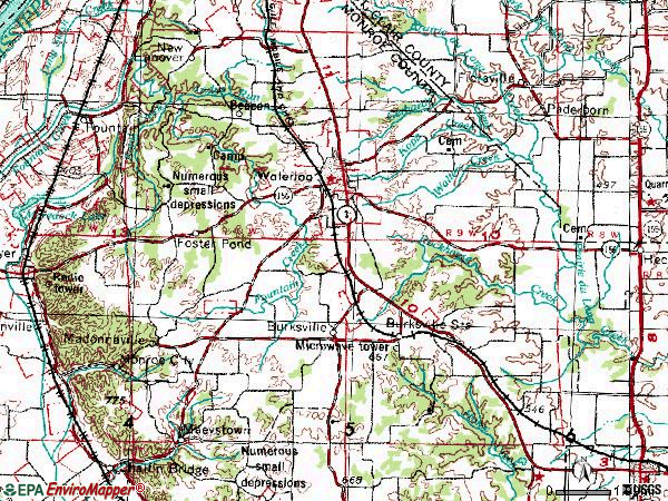 Zip code 62298 topographic map