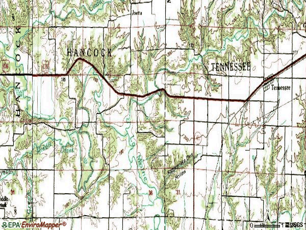 Zip code 62374 topographic map