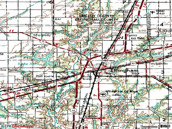 Zip code 62401 topographic map