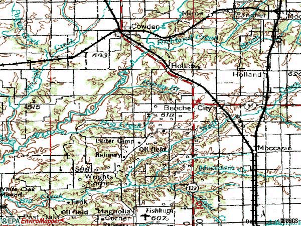 Zip code 62414 topographic map