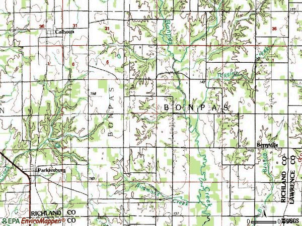 Zip code 62419 topographic map