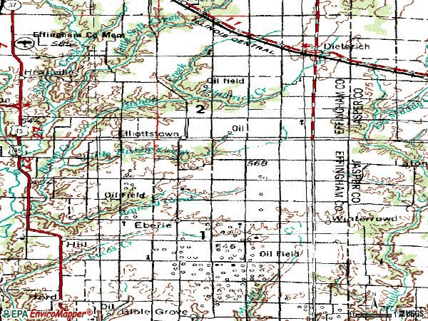 Zip code 62424 topographic map
