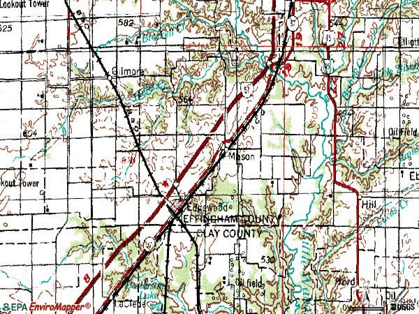 Zip code 62443 topographic map