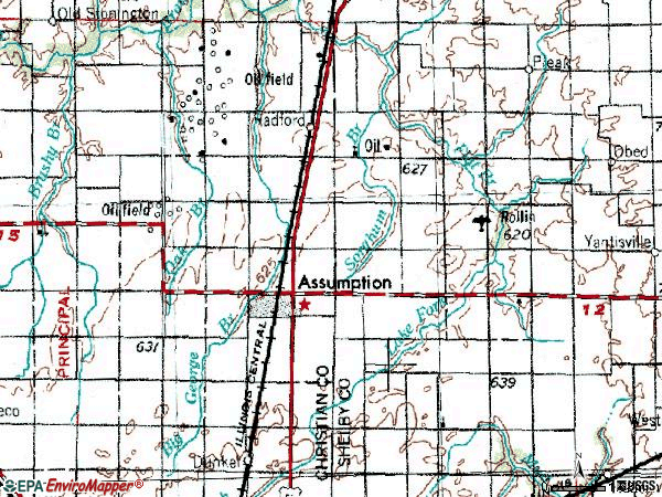 Zip code 62510 topographic map