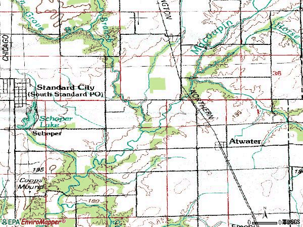 Zip code 62511 topographic map
