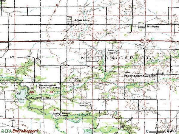Zip code 62520 topographic map