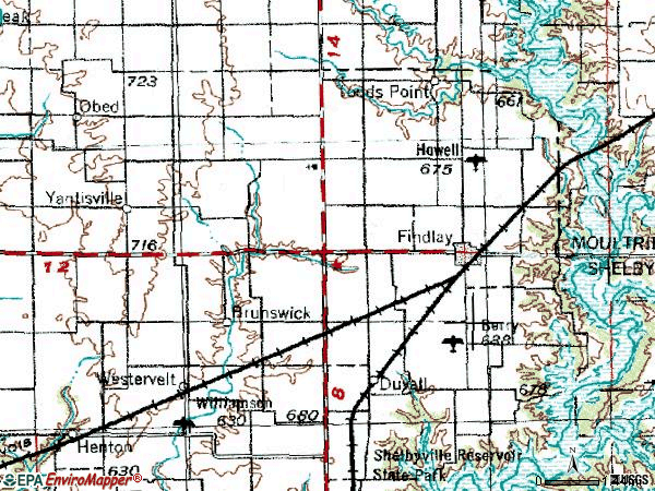 Zip code 62534 topographic map