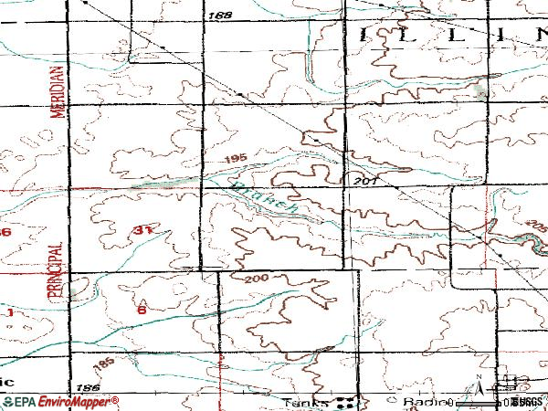 Zip code 62537 topographic map