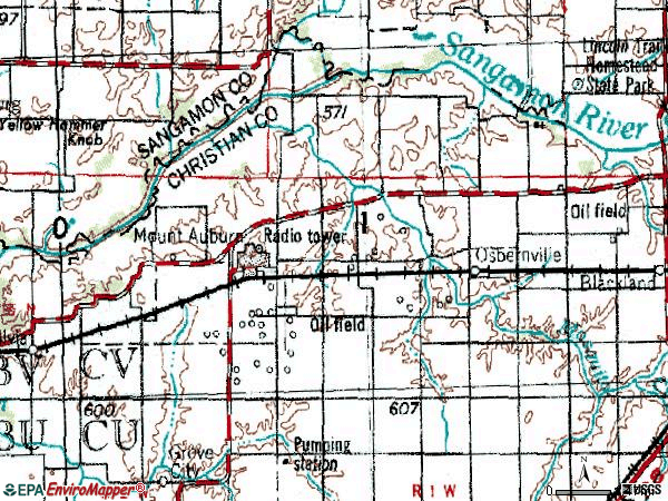Zip code 62547 topographic map