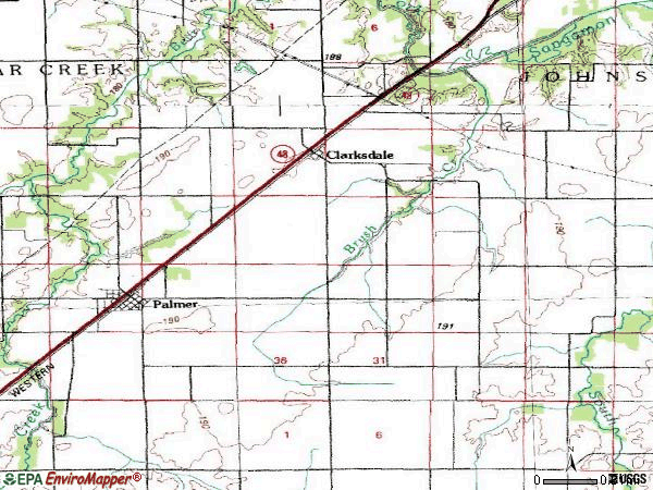 Zip code 62556 topographic map