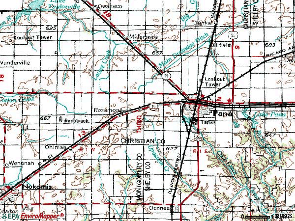 Zip code 62557 topographic map