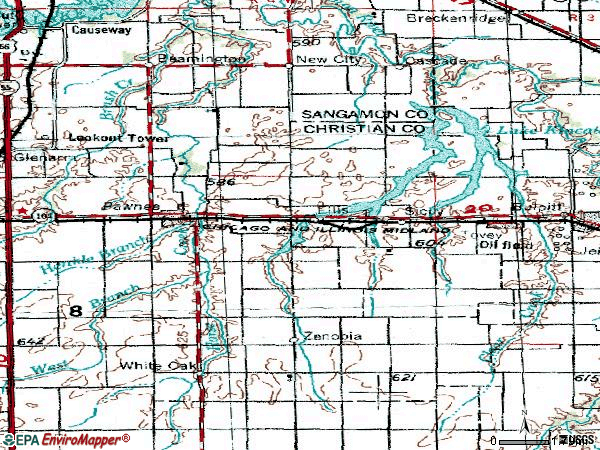 Zip code 62558 topographic map