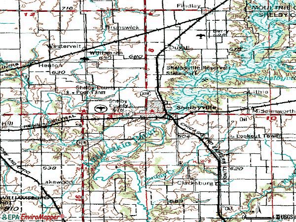 Zip code 62565 topographic map