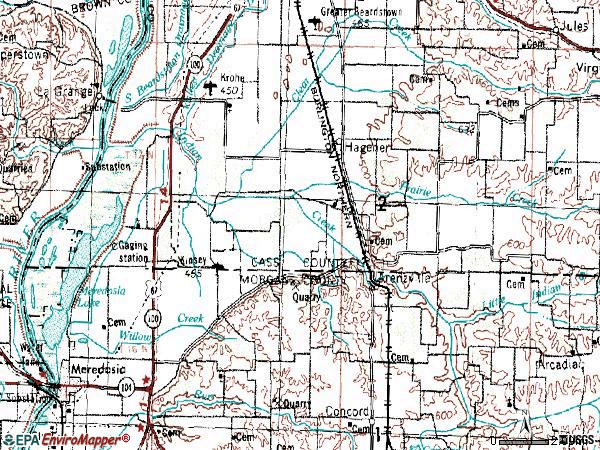 Zip code 62611 topographic map