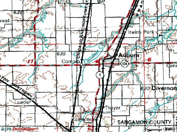 Zip code 62615 topographic map