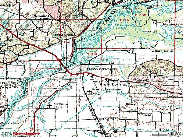 Zip code 62618 topographic map