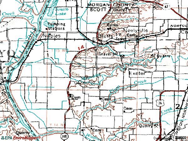 Zip code 62621 topographic map