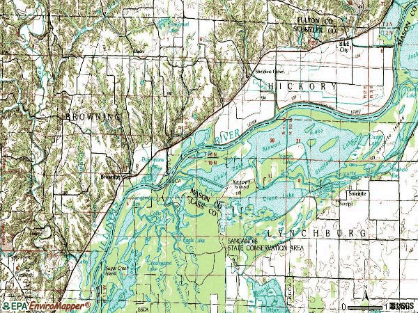 Zip code 62624 topographic map